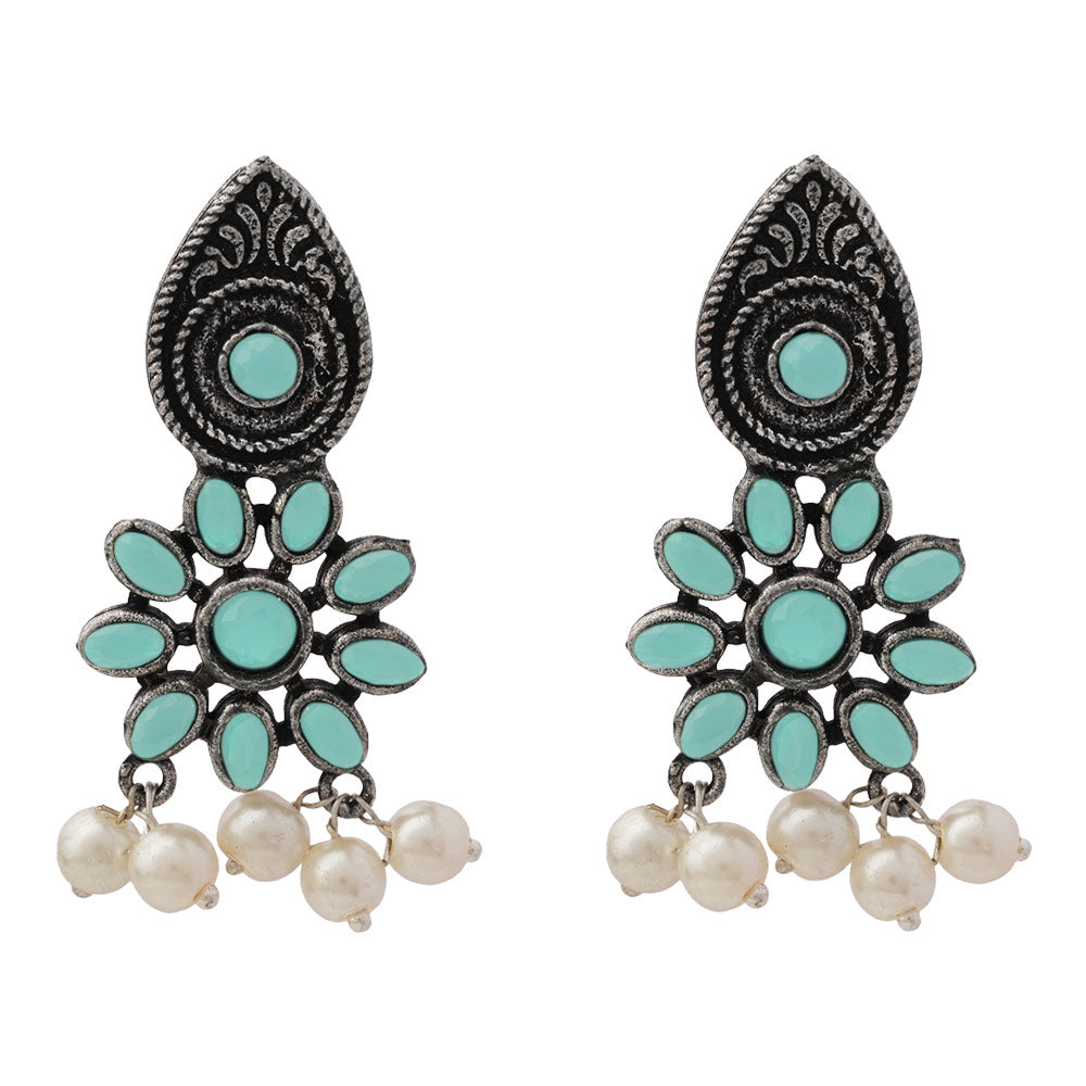 Drew flower pearl stud earrings (Mint)