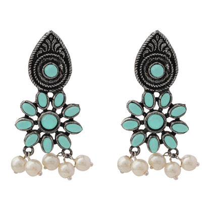 Drew flower pearl stud earrings (Mint)