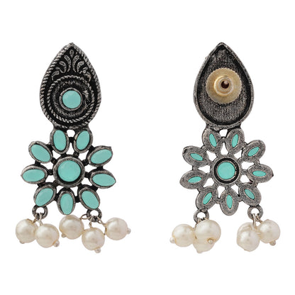 Drew flower pearl stud earrings (Mint)