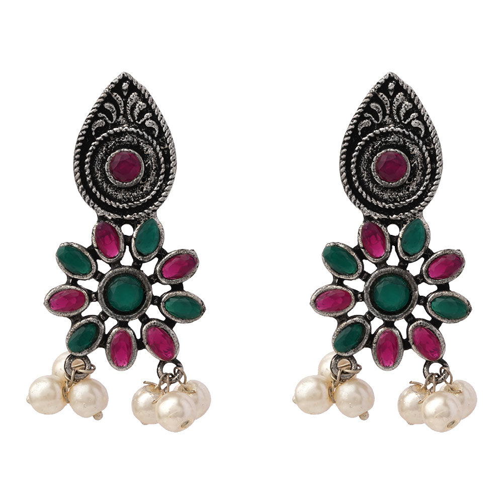 Drew flower pearl stud earrings (Multicolored)