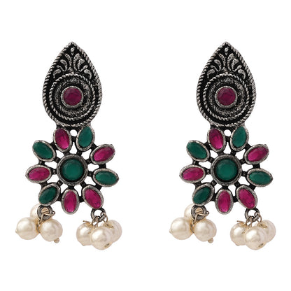 Drew flower pearl stud earrings (Multicolored)