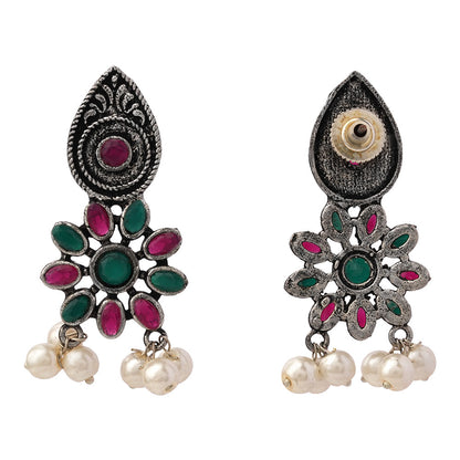 Drew flower pearl stud earrings (Multicolored)
