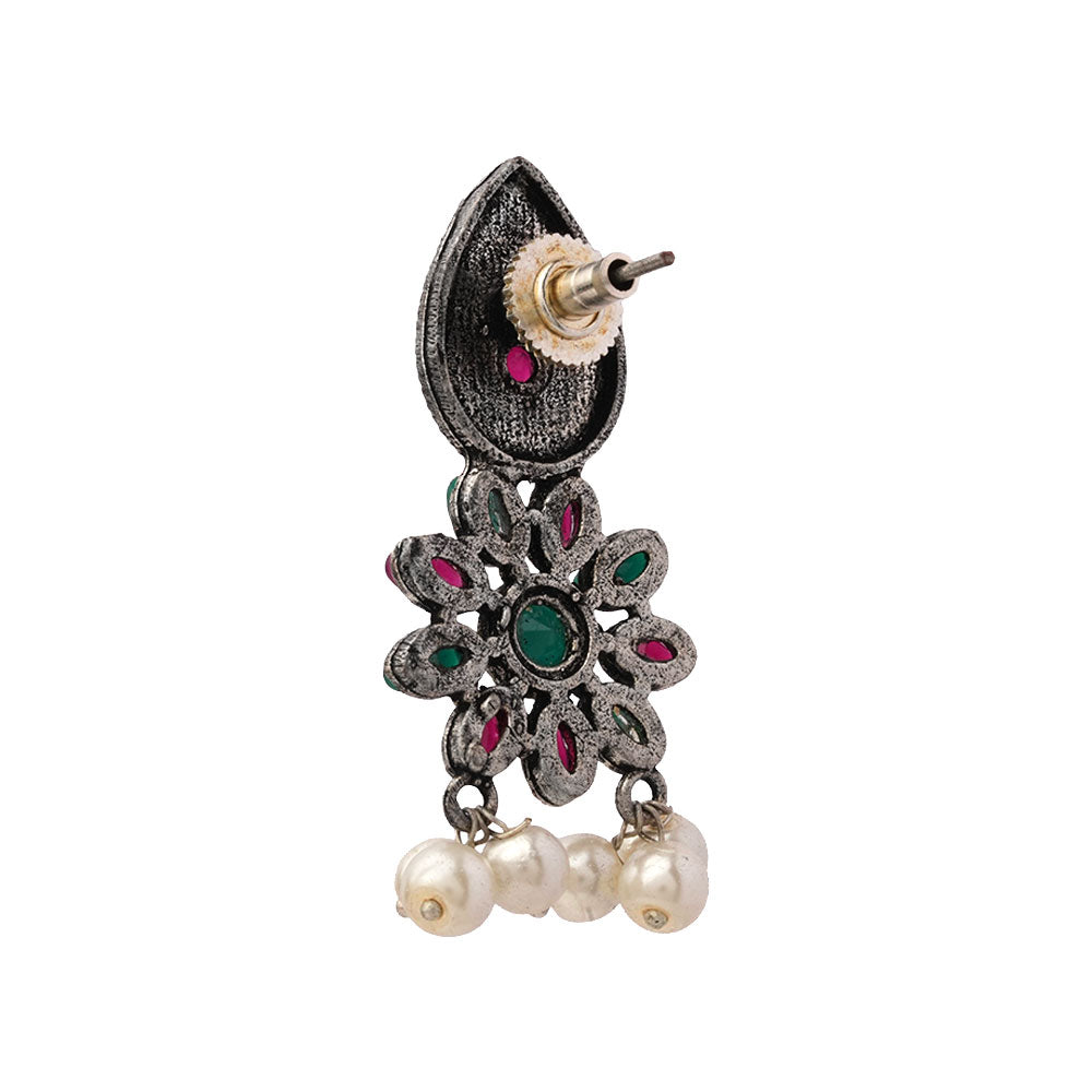 Drew flower pearl stud earrings (Multicolored)