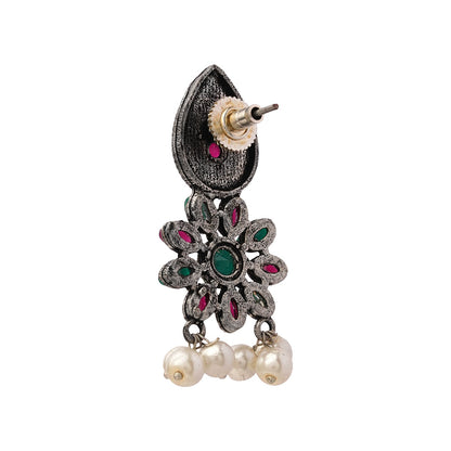 Drew flower pearl stud earrings (Multicolored)