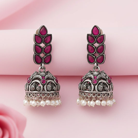 Leaf Cascade jhumki earrings (Red)