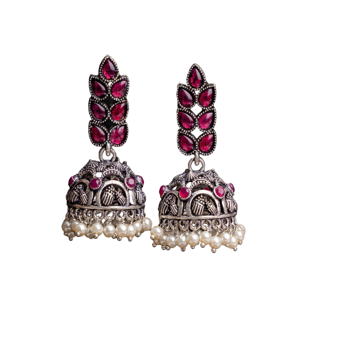 Leaf Cascade jhumki earrings (Red)