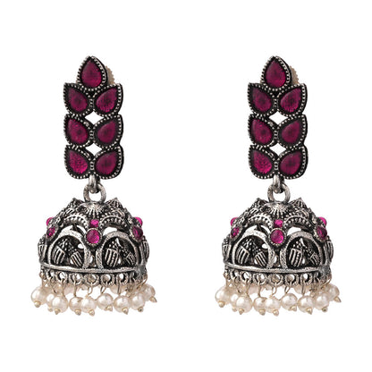 Leaf Cascade jhumki earrings (Red)