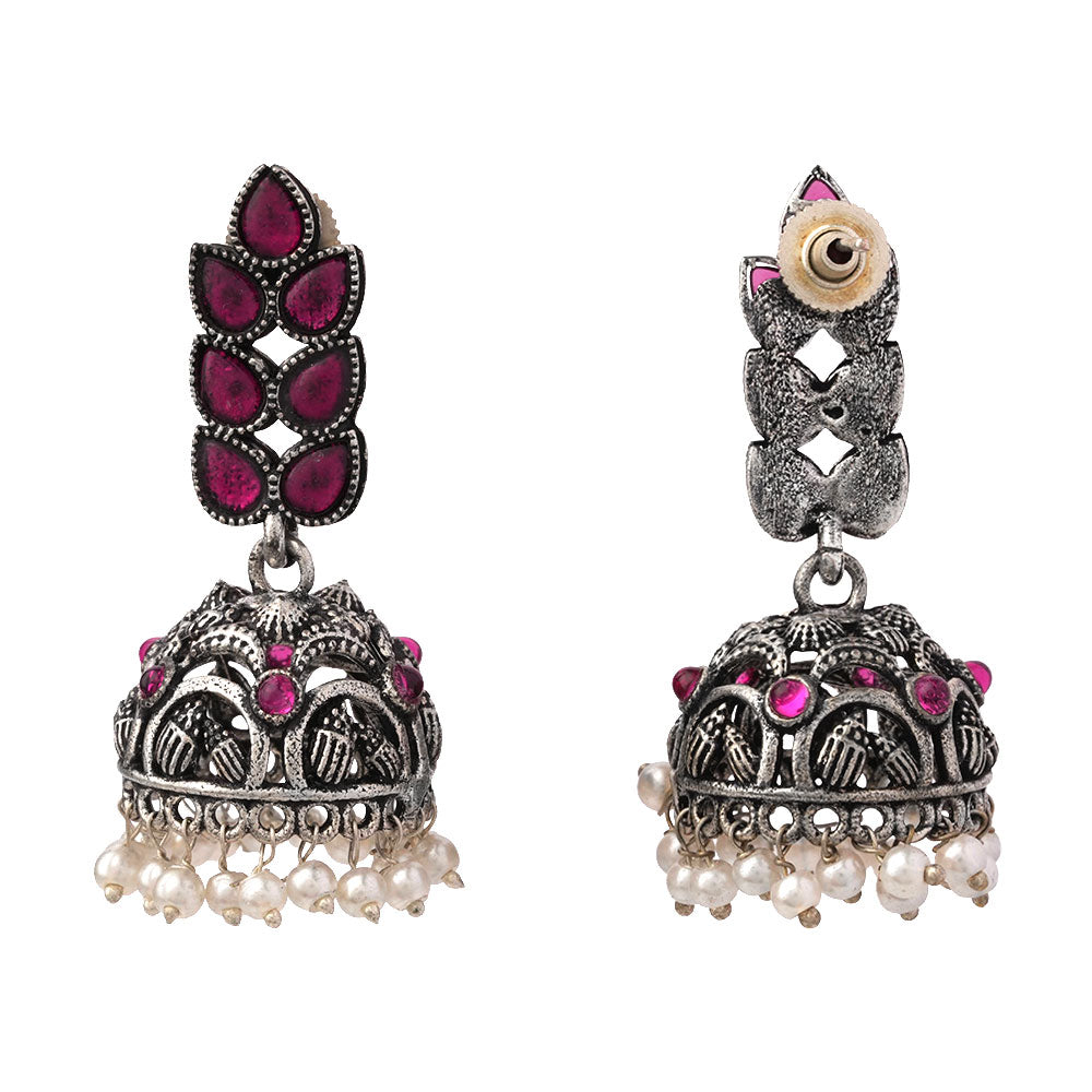 Leaf Cascade jhumki earrings (Red)