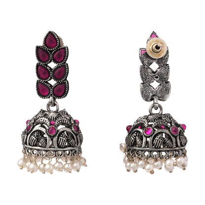 Leaf Cascade jhumki earrings (Red)