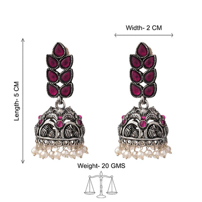 Leaf Cascade jhumki earrings (Red) Precious Petal stone studded dangler earring (White) Combo set