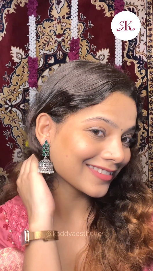 Leaf Cascade jhumki earrings (Green)