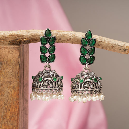 Leaf Cascade jhumki earrings (Green)