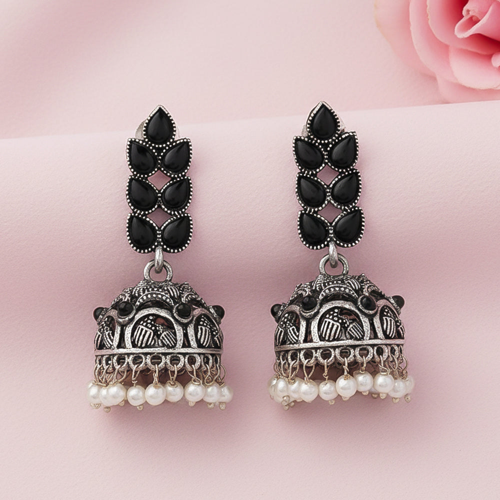 Leaf Cascade jhumki earrings (Black)