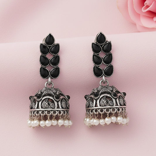 Leaf Cascade jhumki earrings (Black)