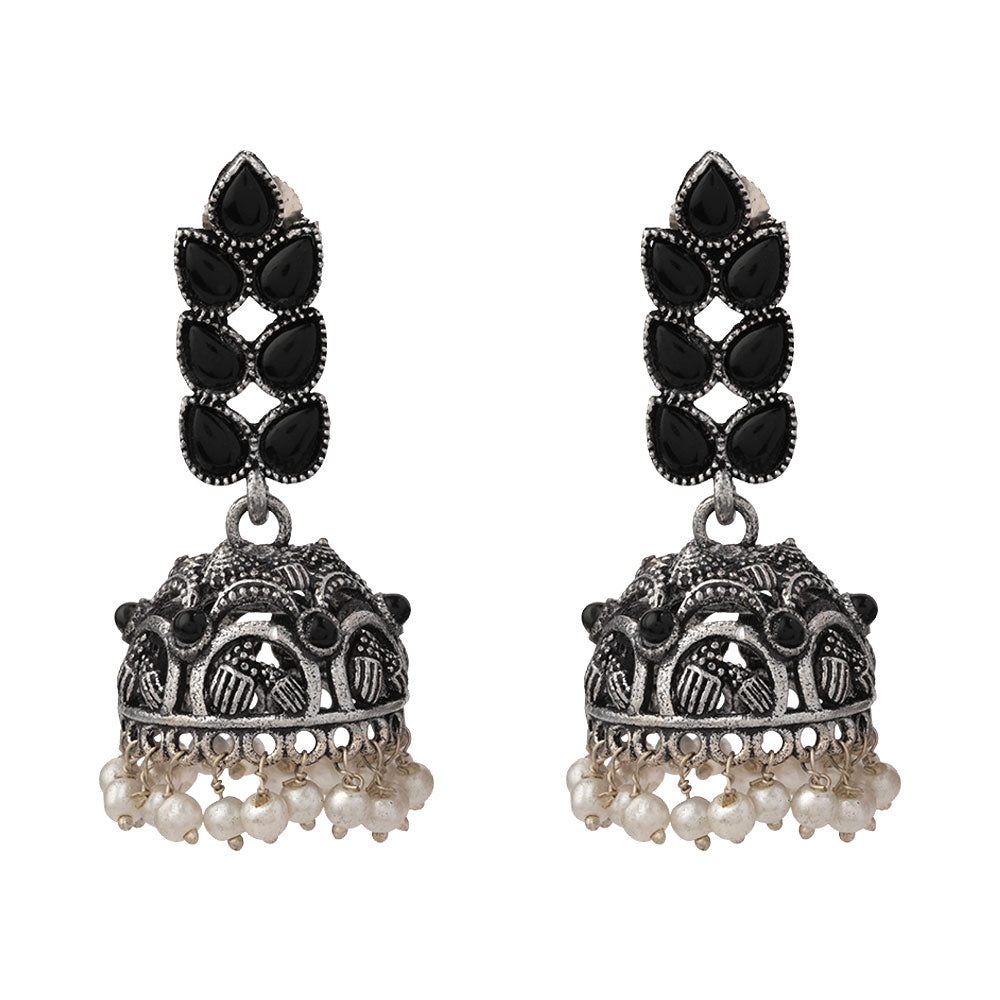 Leaf Cascade jhumki earrings (Black)