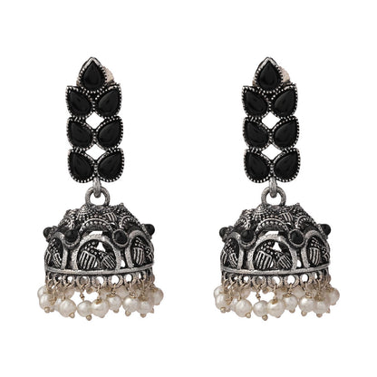 Leaf Cascade jhumki earrings (Black)