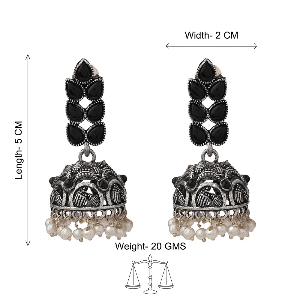 Carved Charm Dangler earrings (White) Leaf Cascade jhumki earrings (Black) Combo set