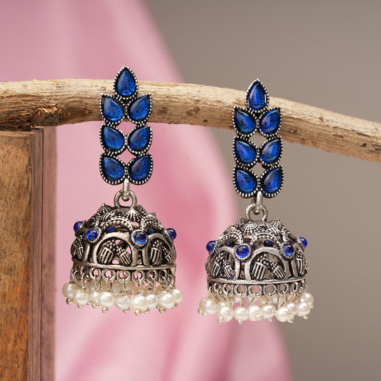 Leaf Cascade jhumki earrings (Blue)