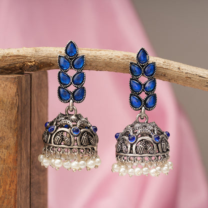 Leaf Cascade jhumki earrings (Blue)