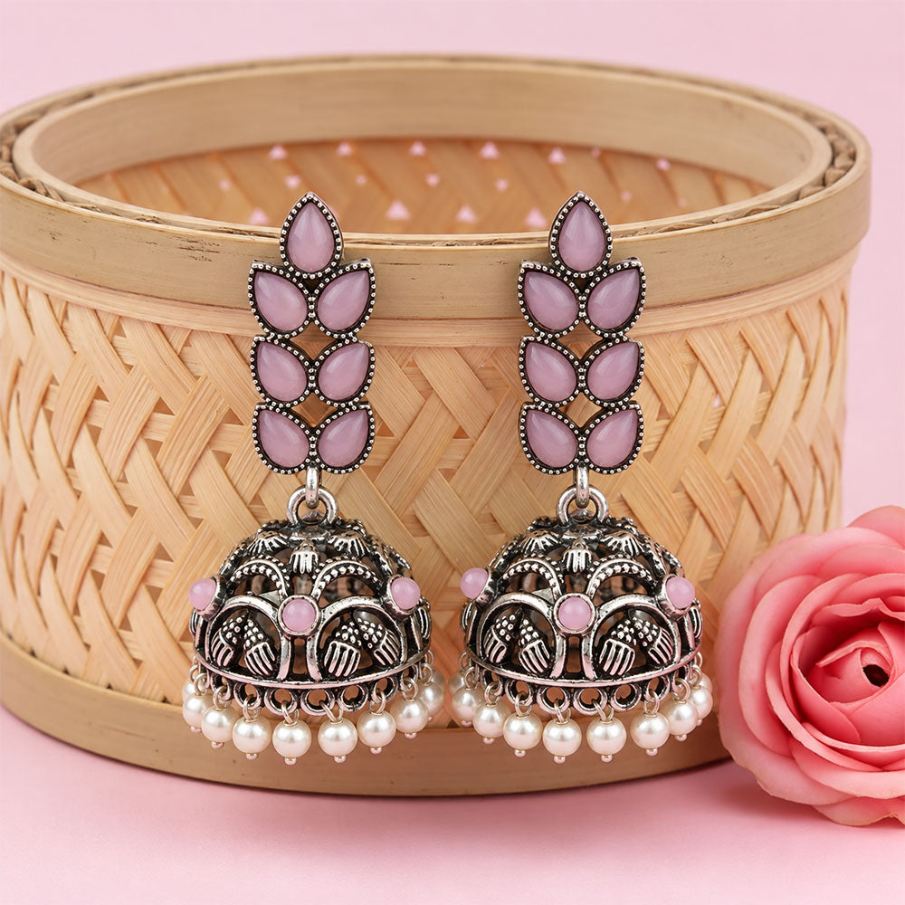 Leaf Cascade jhumki earrings (Baby Pink)