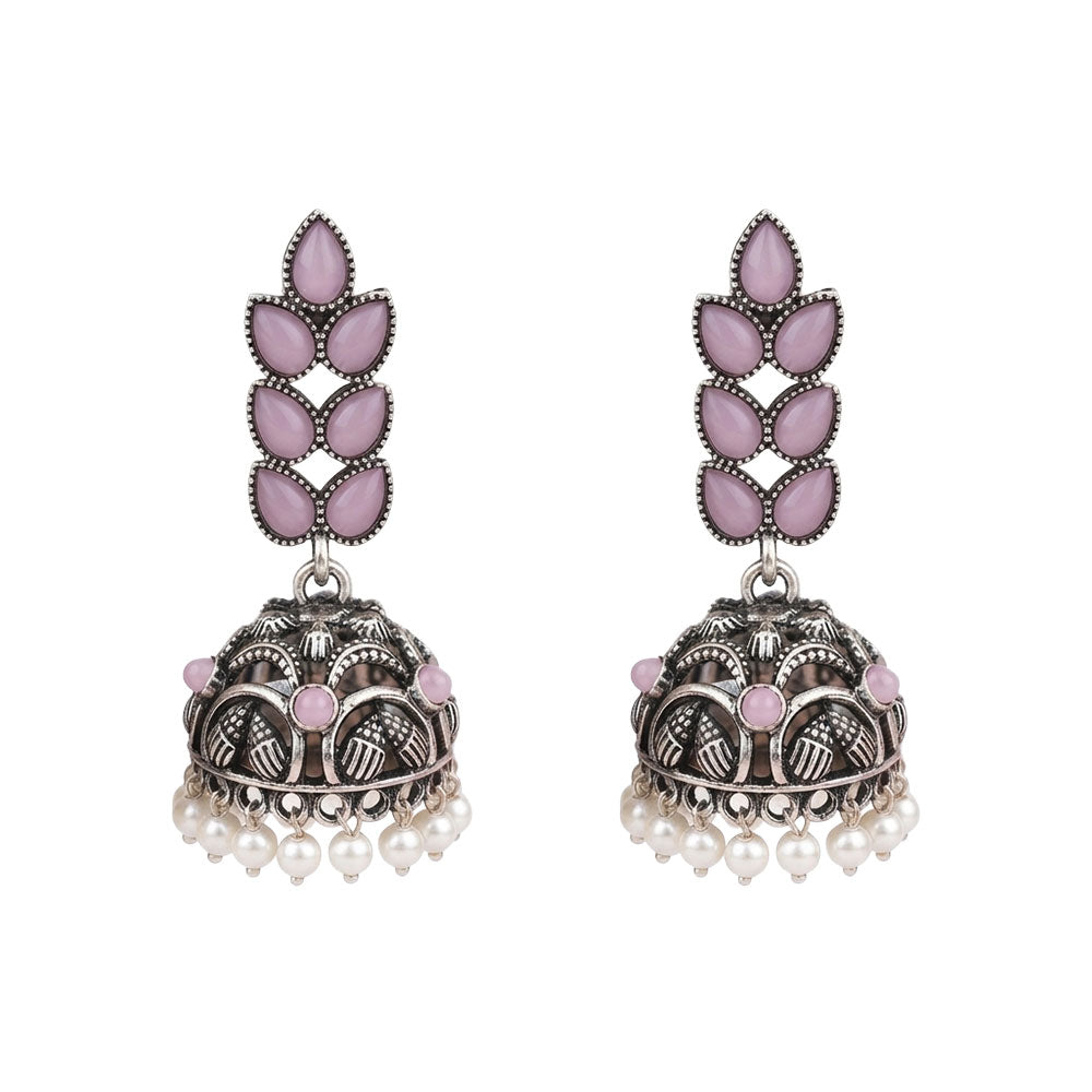 Leaf Cascade jhumki earrings (Baby Pink)
