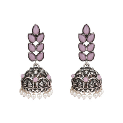 Leaf Cascade jhumki earrings (Baby Pink)