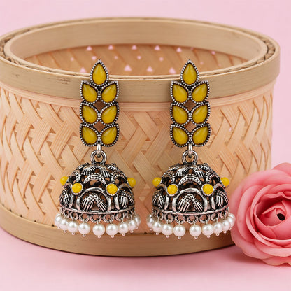 Leaf Cascade jhumki earrings (Yellow)