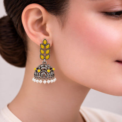 Leaf Cascade jhumki earrings (Yellow)