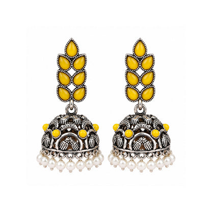 Leaf Cascade jhumki earrings (Yellow)