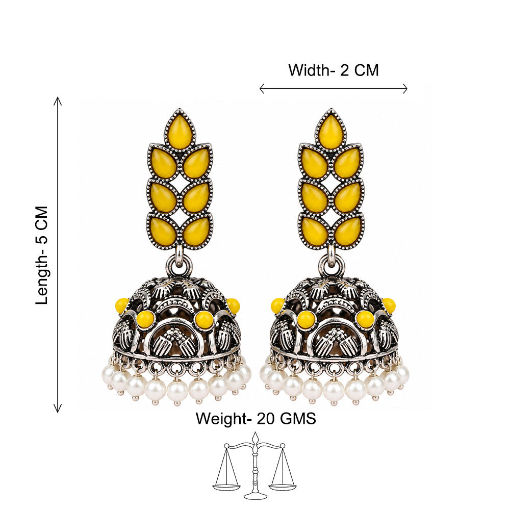 Leaf Cascade jhumki earrings (Yellow)