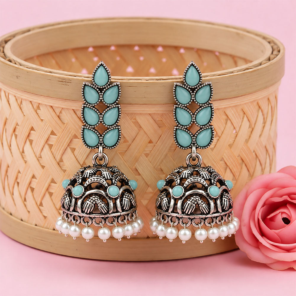 Leaf Cascade jhumki earrings (Mint)