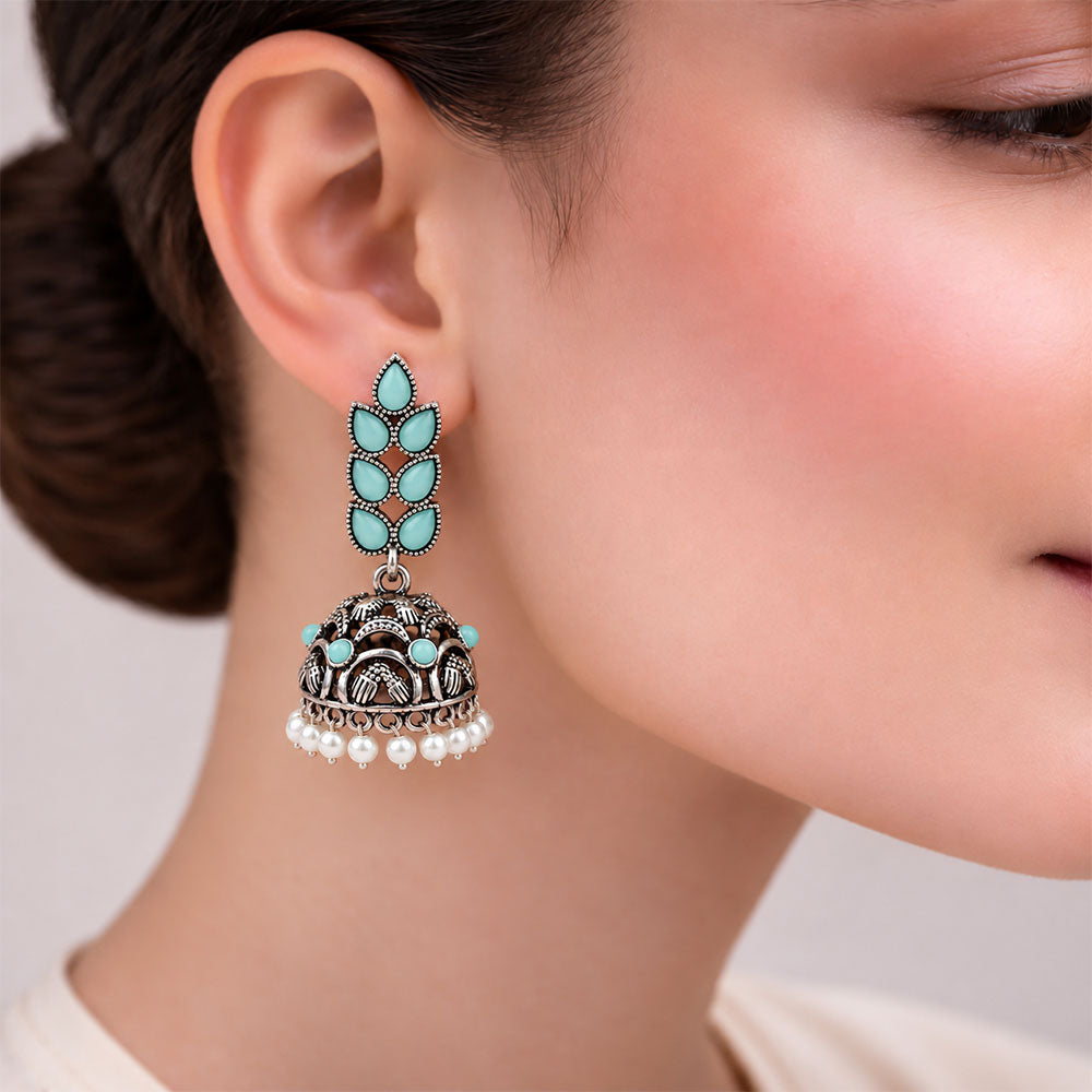 Leaf Cascade jhumki earrings (Mint)
