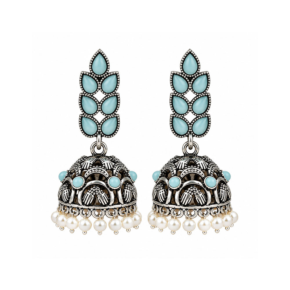 Leaf Cascade jhumki earrings (Mint)