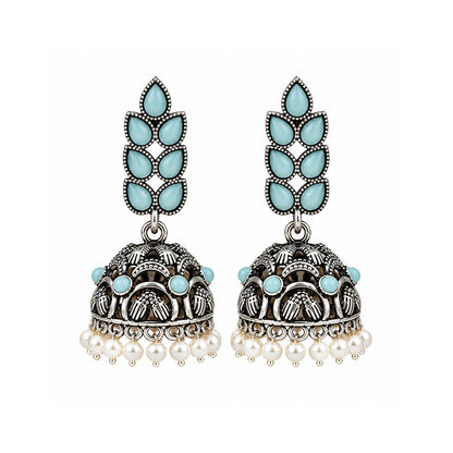 Leaf Cascade jhumki earrings (Mint)