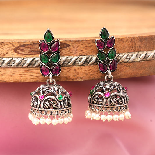 Leaf Cascade jhumki earrings (Multicolored)