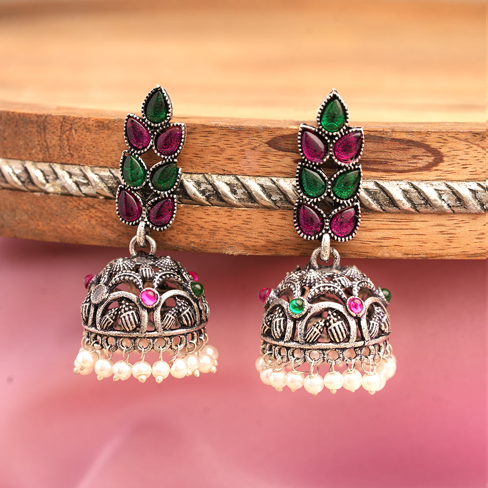 Leaf Cascade jhumki earrings (Multicolored)