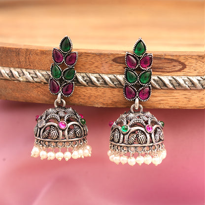 Leaf Cascade jhumki earrings (Multicolored)