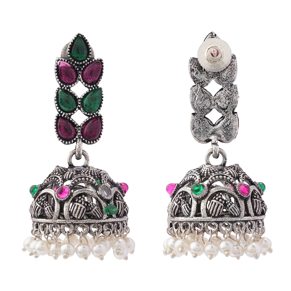 Leaf Cascade jhumki earrings (Multicolored)