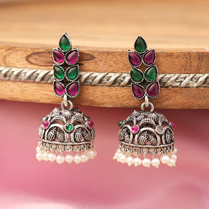 Leaf Cascade jhumki earrings (Multicolored)