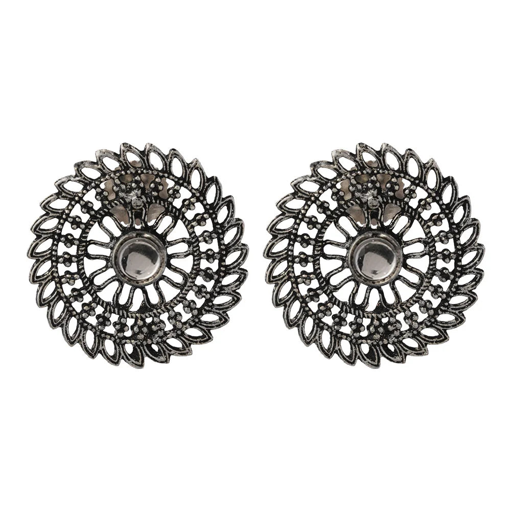 Carved Charm Dangler earrings (White) Charming Chakra stud earrings (White) Combo set