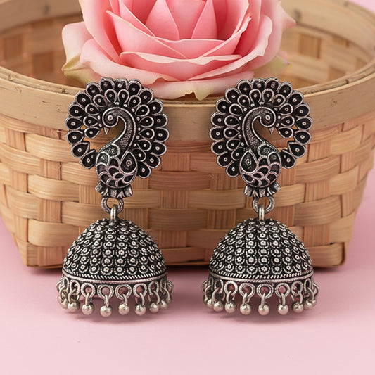Mayur magic jhumka earrings (Silver)