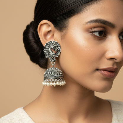 Mayur magic jhumka earrings (Silver)