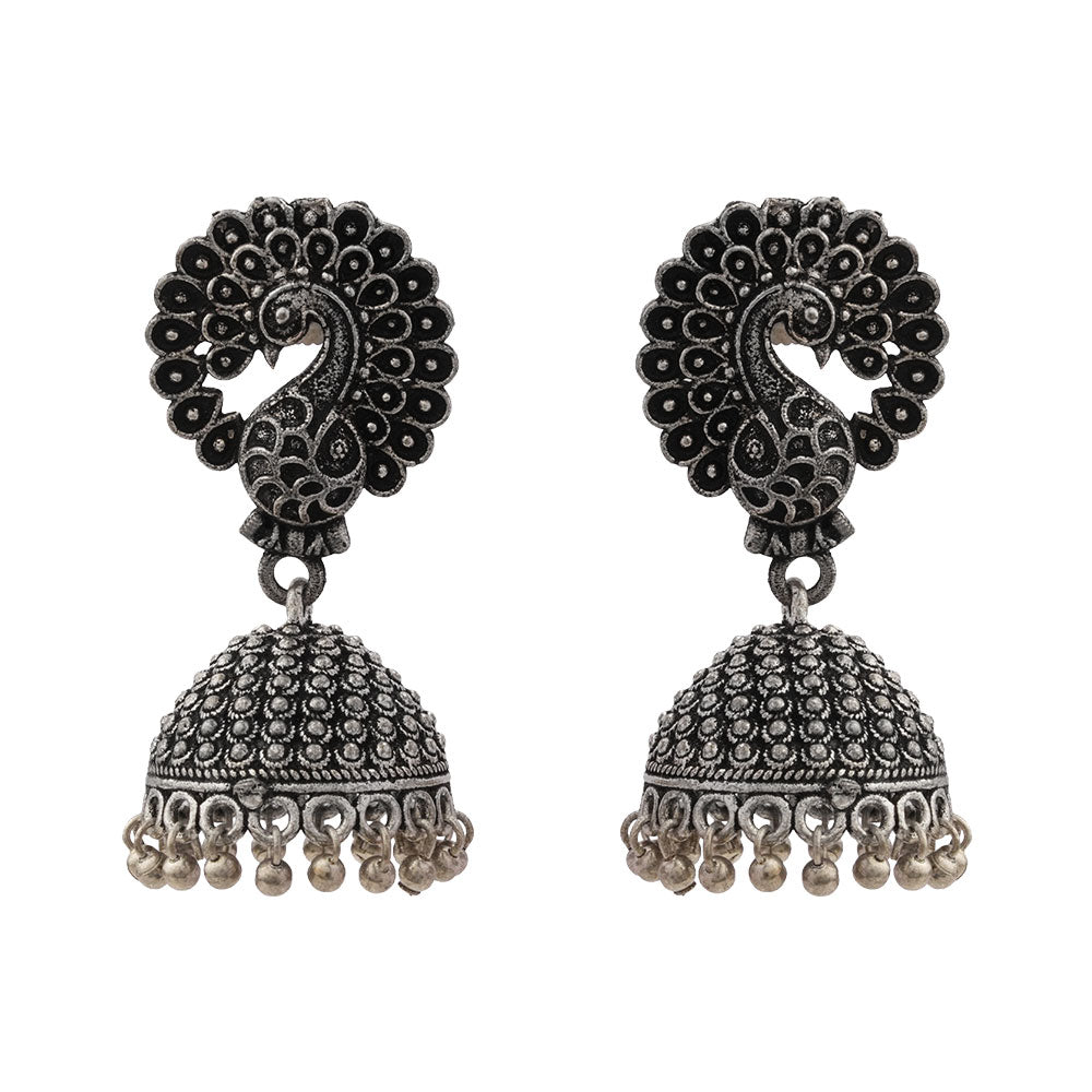 Mayur magic jhumka earrings (Silver)