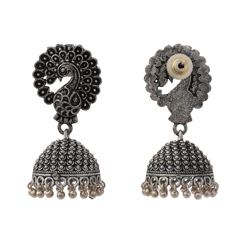 Mayur magic jhumka earrings (Silver)