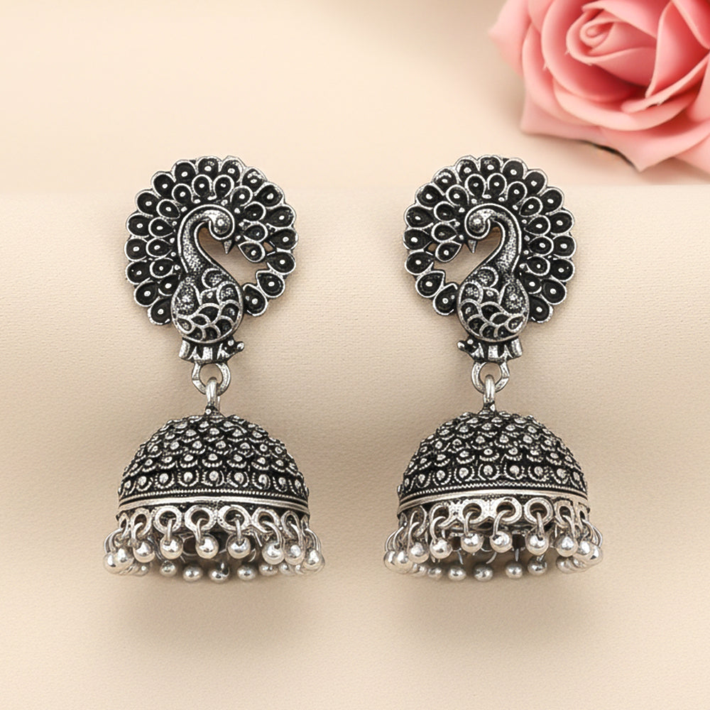Mayur magic jhumka earrings (Silver)
