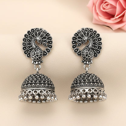 Mayur magic jhumka earrings (Silver)