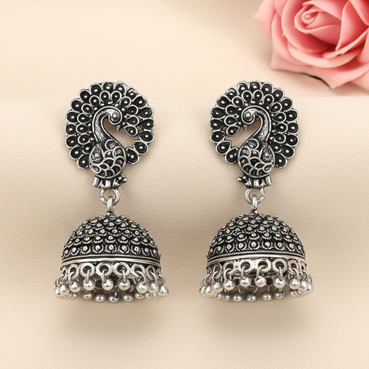 Mayur magic jhumka earrings (Silver)
