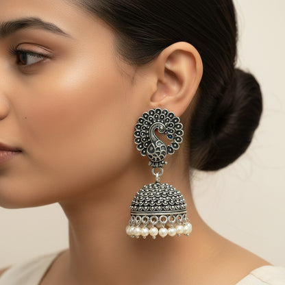 Mayur magic jhumka earrings (Silver)
