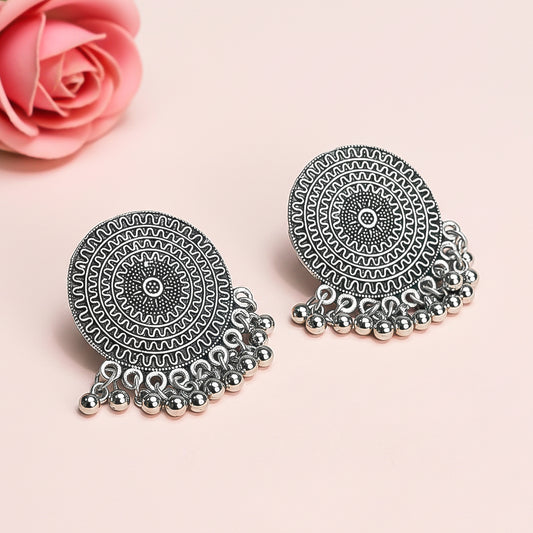 Echoing circle ghunghroo stud earrings (Silver)