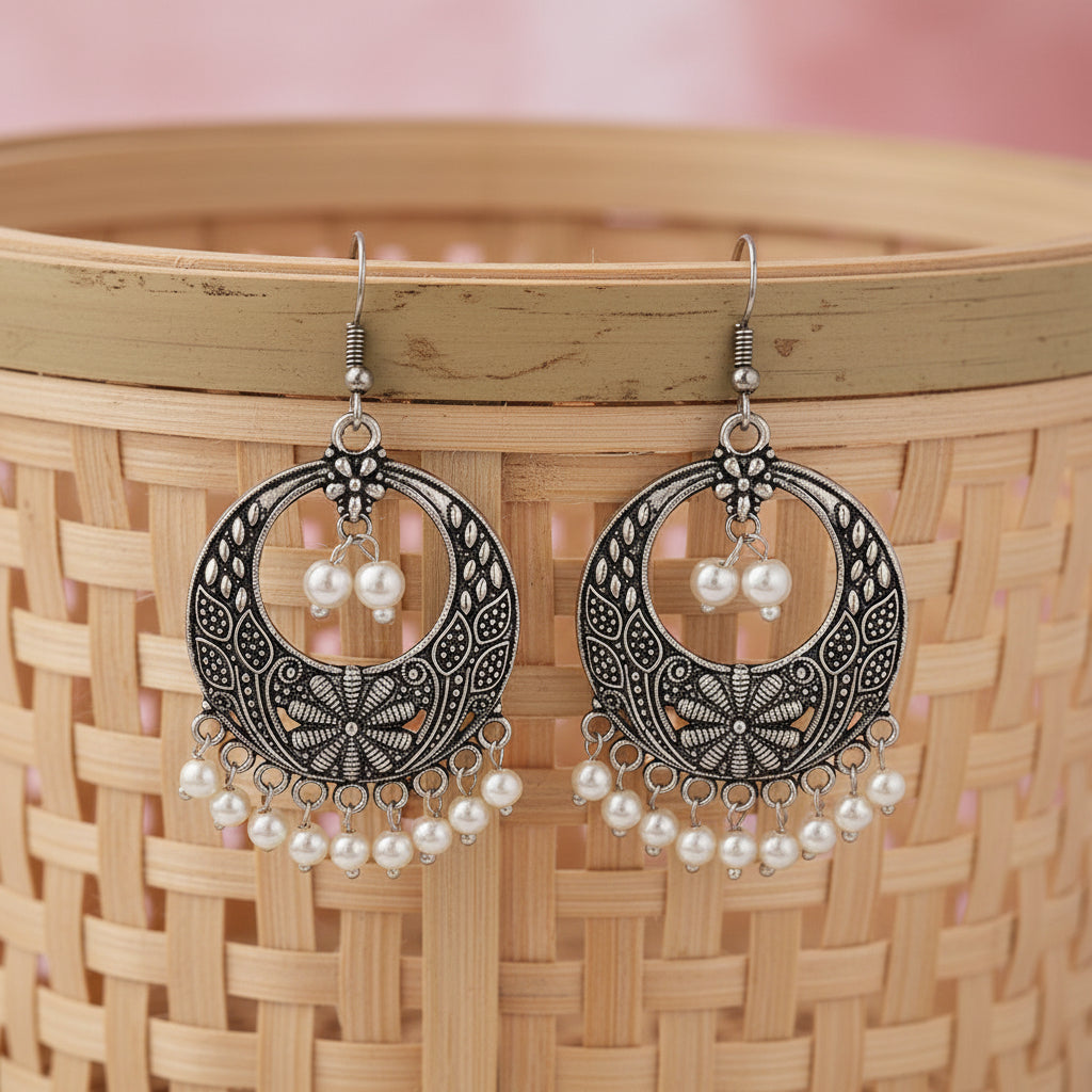 Eternal glide pearl dangler earrings (Silver)